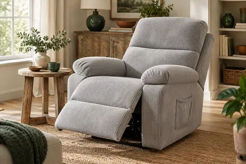 Fauteuil relax Homcom en velours côtelé gris clair, incliné avec repose-pieds et poche latérale